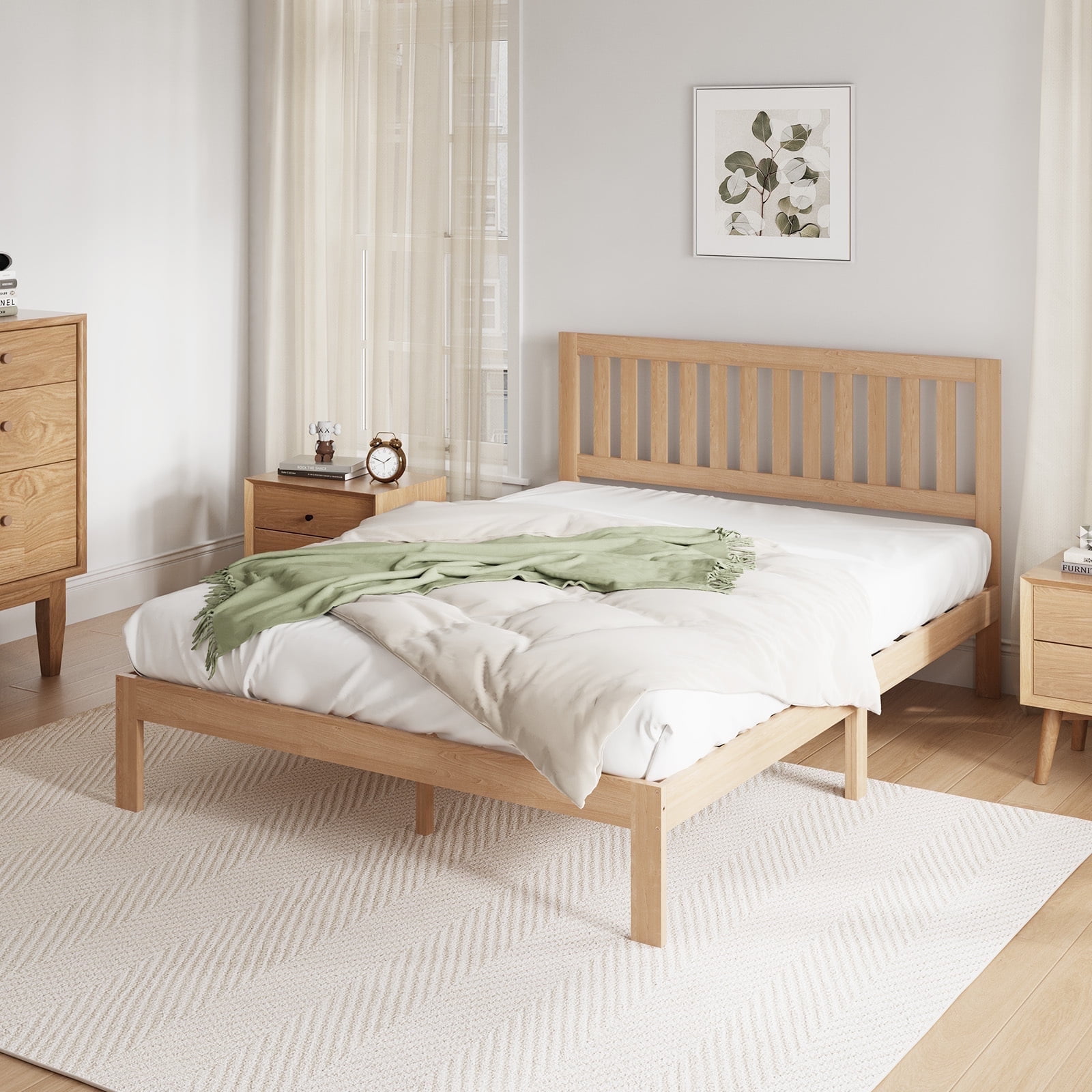 Novilla 12" Bed Frame Wood Bed Frame Full with Headboard,White Wood Bed ...