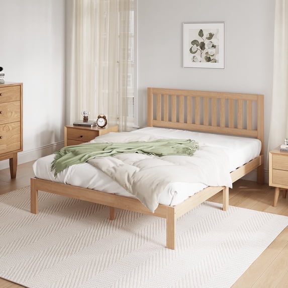 Novilla 12" Bed Frame Wood Bed Frame Full with Headboard,White Wood Bed Frame Foundation with Wood Slat Support, No Box Spring Needed, Easy Assembly