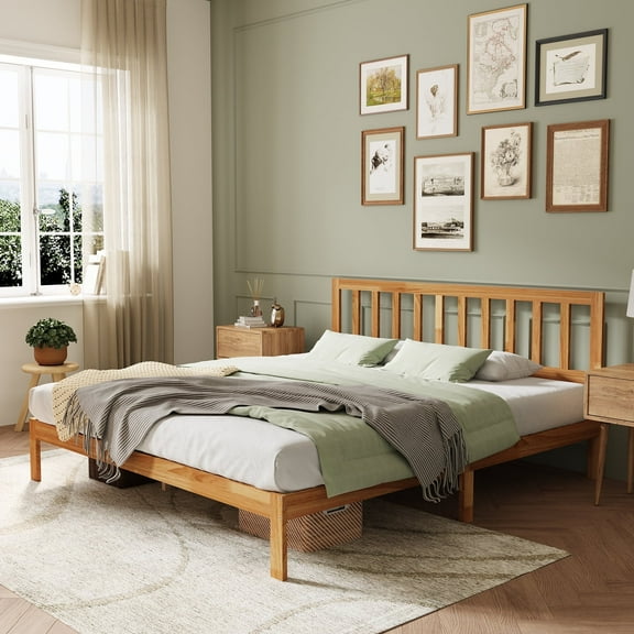 Novilla 12" Bed Frame Wood Bed Frame King with Headboard,Natural Wood Bed Frame Foundation with Wood Slat Support, No Box Spring Needed, Easy Assembly