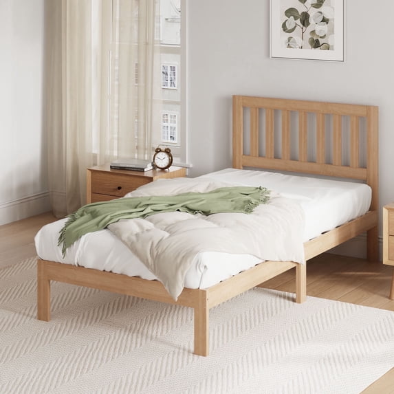 Novilla 12" Bed Frame Wood Bed Frame Twin with Headboard,White Wood Bed Frame Foundation with Wood Slat Support, No Box Spring Needed, Easy Assembly