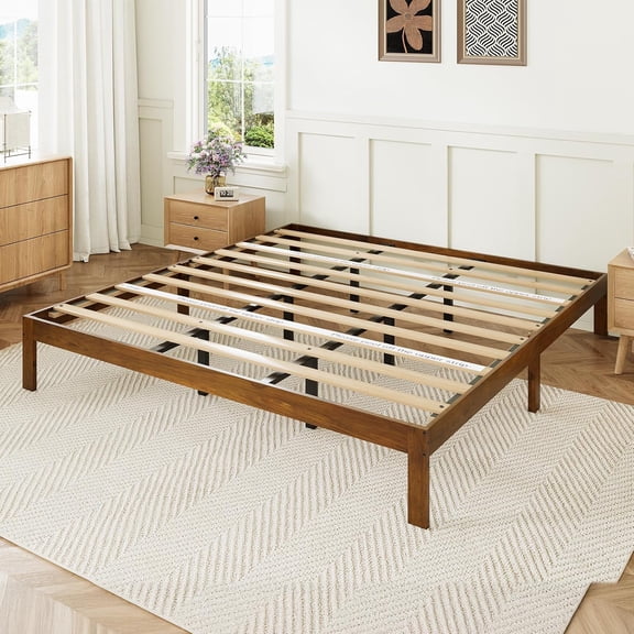 Novilla 12 Inch Full Size Bed Frame, Classic Solid Wooden Platform Bed Frame Full Size, Full Bed Frame Without Headboard, Sturdy Wood Slat Support, No Box Spring Needed, Easy Assembly, Walnut