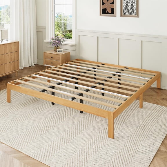 Novilla 12 Inch Twin Bed Frame, Classic Solid Wooden Twin Size Platform Bed Frame, Sturdy Wood Slat Support, No Box Spring Needed, Easy Assembly, Natural Grain Wood