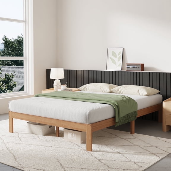 Novilla 12 Inch Wooden Twin Size Bed Frame, Off-White Wood Platform Bed Frame Full Size, Sturdy Wood Slat Support, No Box Spring Needed, Easy Assembly