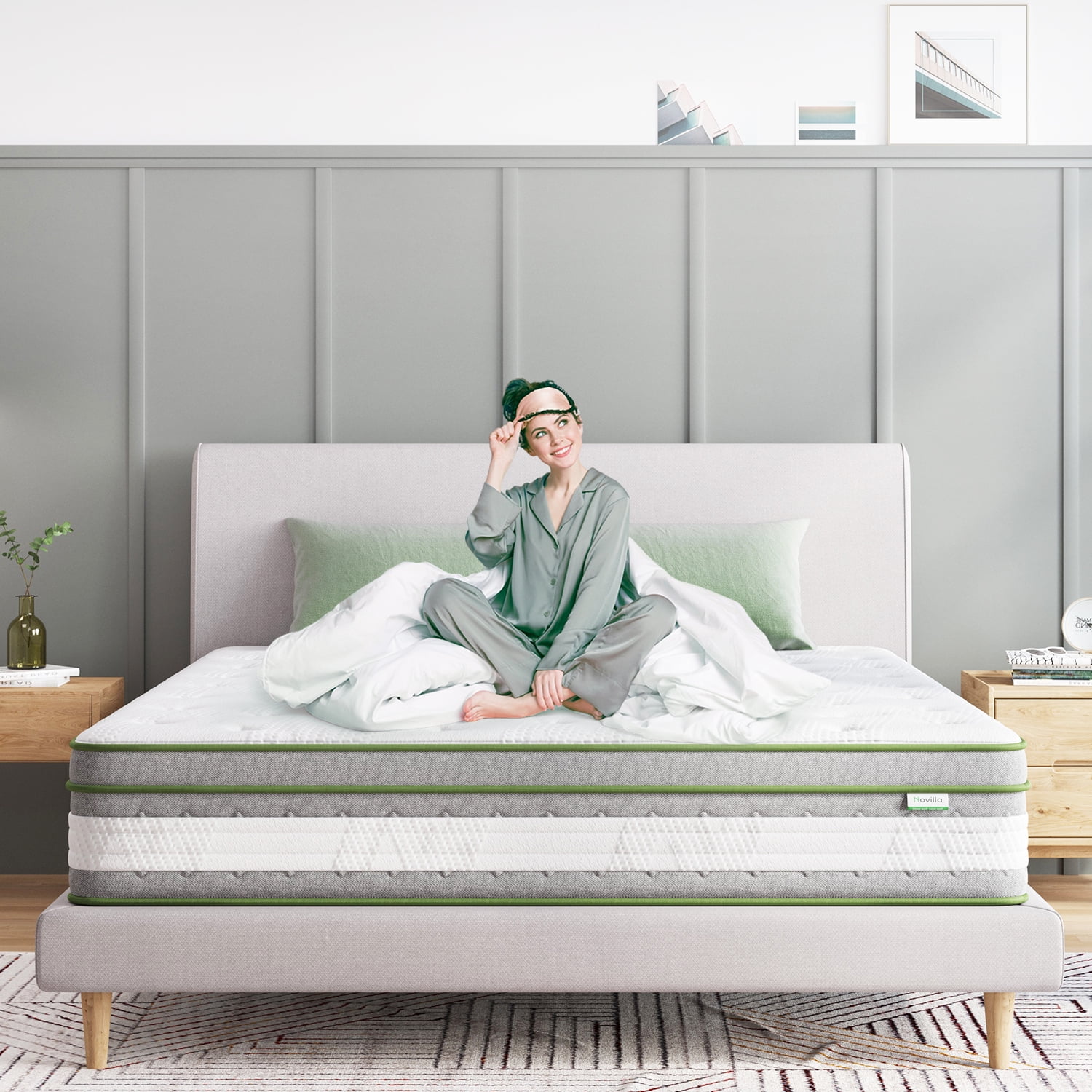 Novilla 12'' Pocket Spring Hybrid Mattress Gel Memory Foam Mattresses