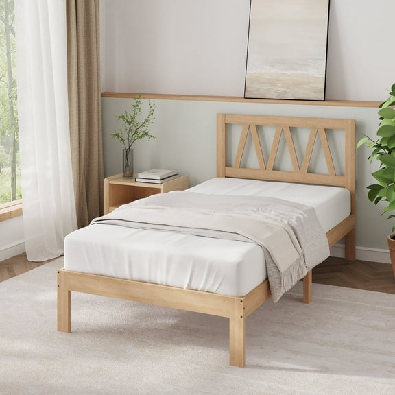 Novilla 12" Solid Wood Bed Frame,Twin,Natural