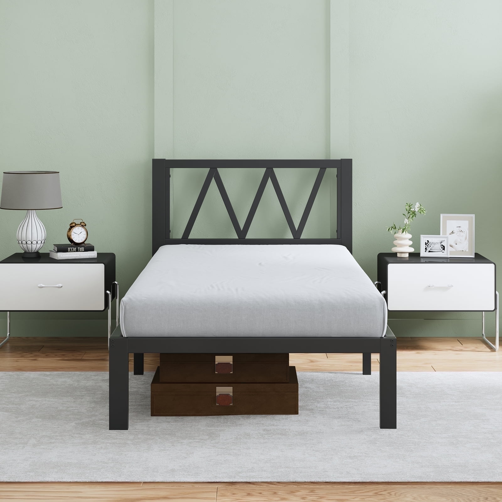 Novilla 14 Inch Twin Bed Frame With Headboard, Metal Platform Bed Frame, Twin Size Bed Frame No Box Spring Needed, Easy Assembly, Strong Wood Slats Support, Black