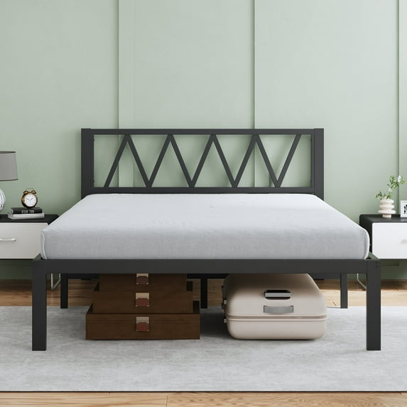 Novilla 18 Inch Full Size Bed Frame With Headboard, Metal Platform Bed Frame, Full Bed Frame No Box Spring Needed, Easy Assembly, Strong Wood Slats Support, Black