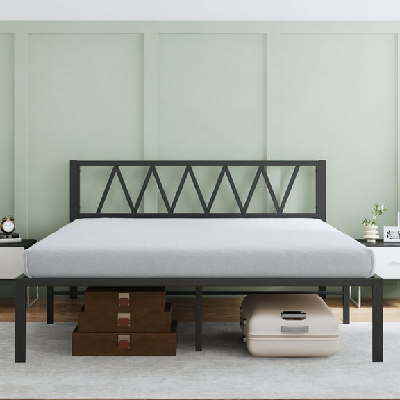Novilla 18 Inch King Size Bed Frame With Headboard, Metal Platform Bed Frame, King Bed Frame No Box Spring Needed, Easy Assembly, Strong Wood Slats Support, Black