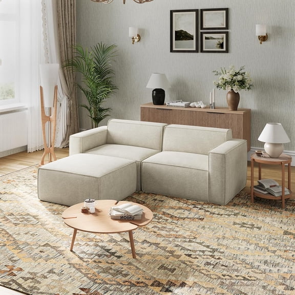 Novilla 84.3" Modular Sectional Sofa, No Assembly Cloud Sectional Couch with Smarts Coil® Support, Chenille Fabric L Shape Boneless Couch for Living Room Apartment, Beige (2 Seat w/ 1 Ottoman)