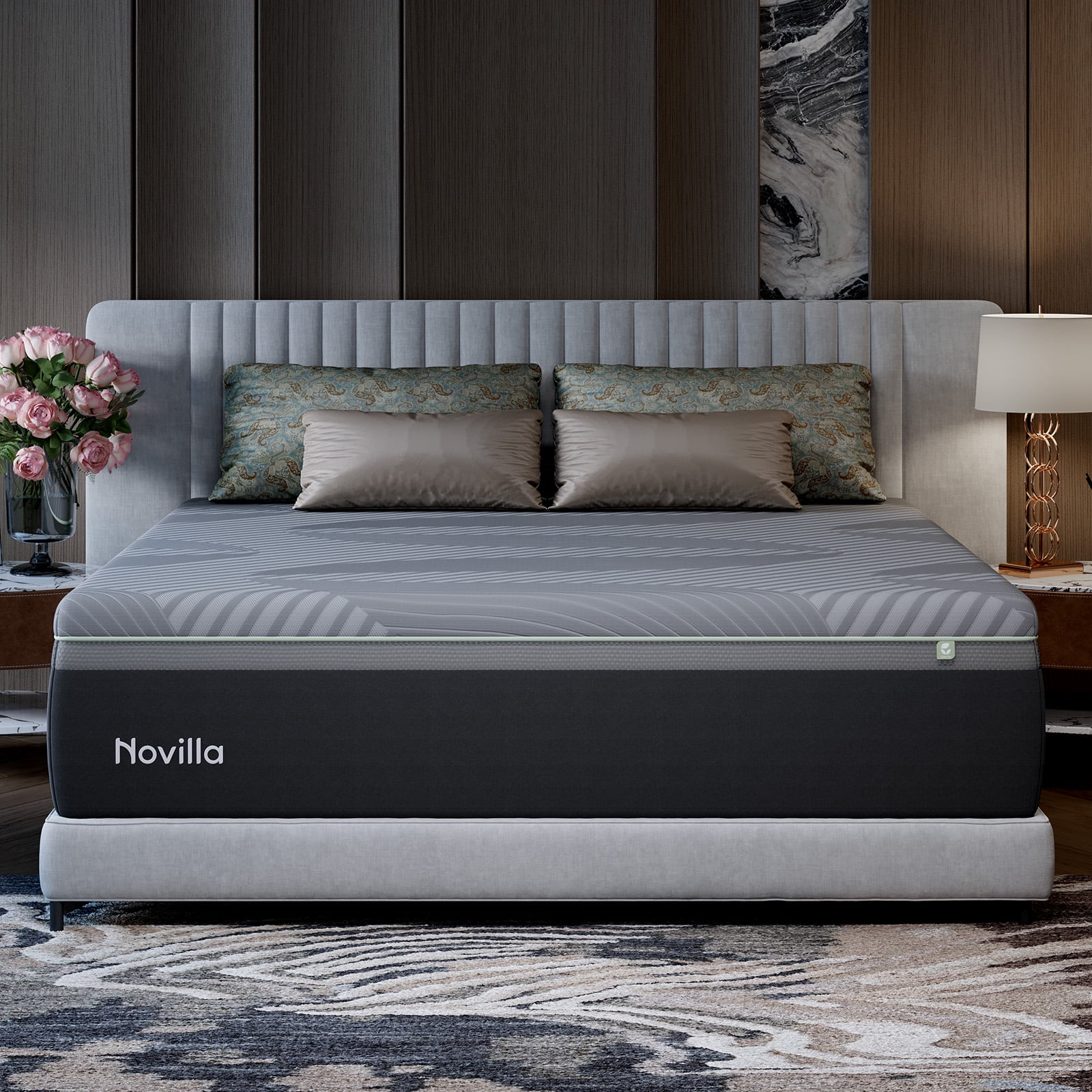 Novilla AiryFlow 12 Inch King Mattress, King Size Gel Memory Foam Mattress for Cool Night & Spinal Alignment, Pressure Relief & Motion Isolation, Green Tea-Infused, CertiPUR-US Certified, Medium Firm