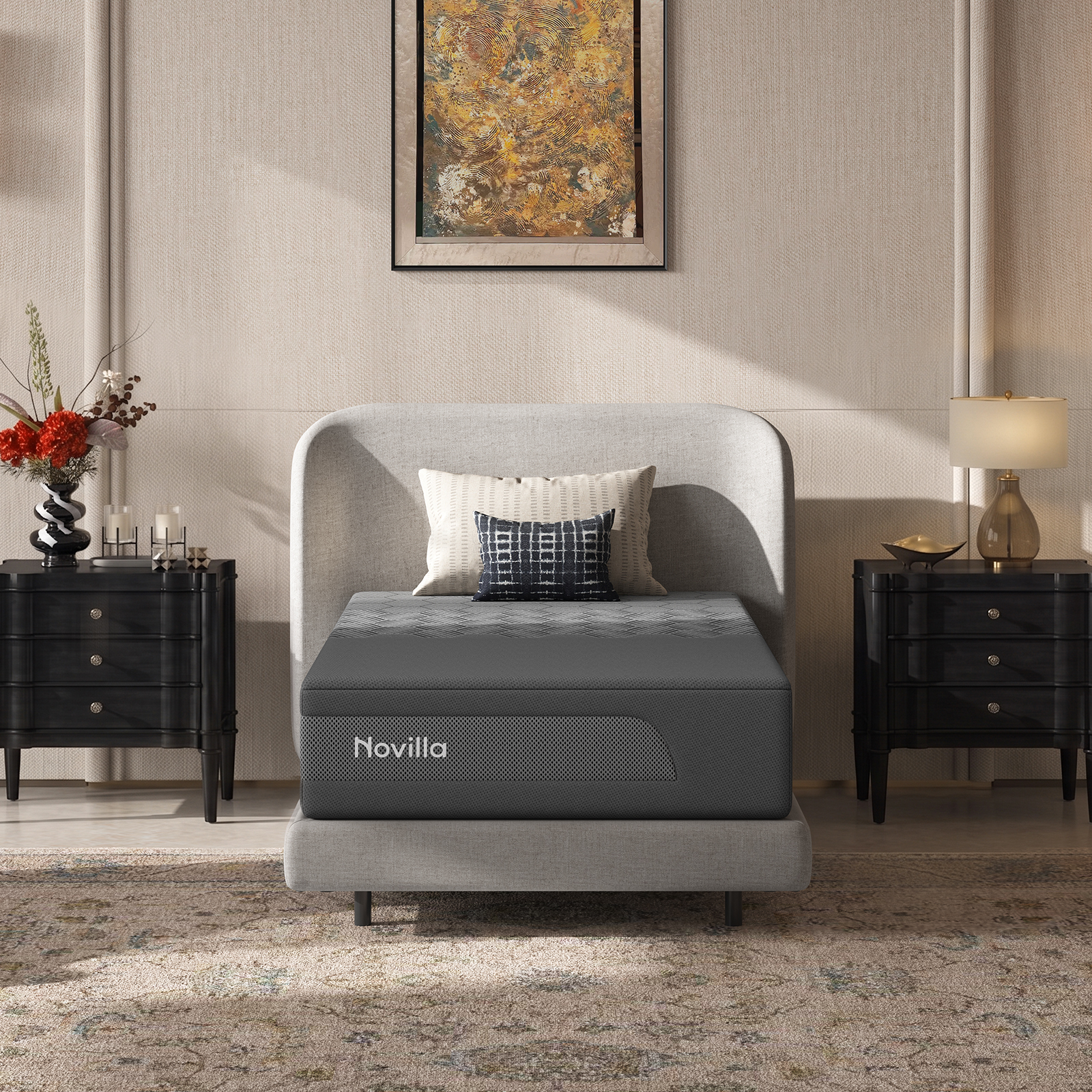 Novilla AiryFlow™ 12 Inch Twin Size Mattress, Cooling Memory Foam Mattress in a Box with Graphene Cover, PCM Temperature Regulation, NanoGel Foam & Pressure Relief Support