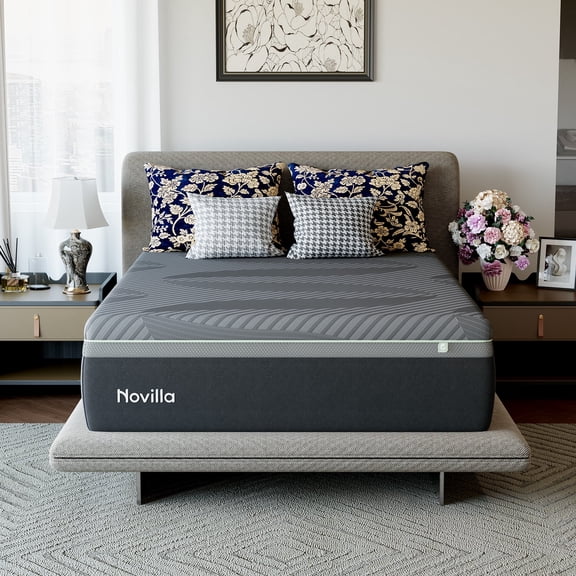 Novilla AiryFlow 12 Inch Queen Size Mattress, Queen Memory Foam Mattress for Cool Night & Spinal Alignment, Pressure Relief & Motion Isolation, Green Tea-Infused, CertiPUR-US Certified, Medium Firm