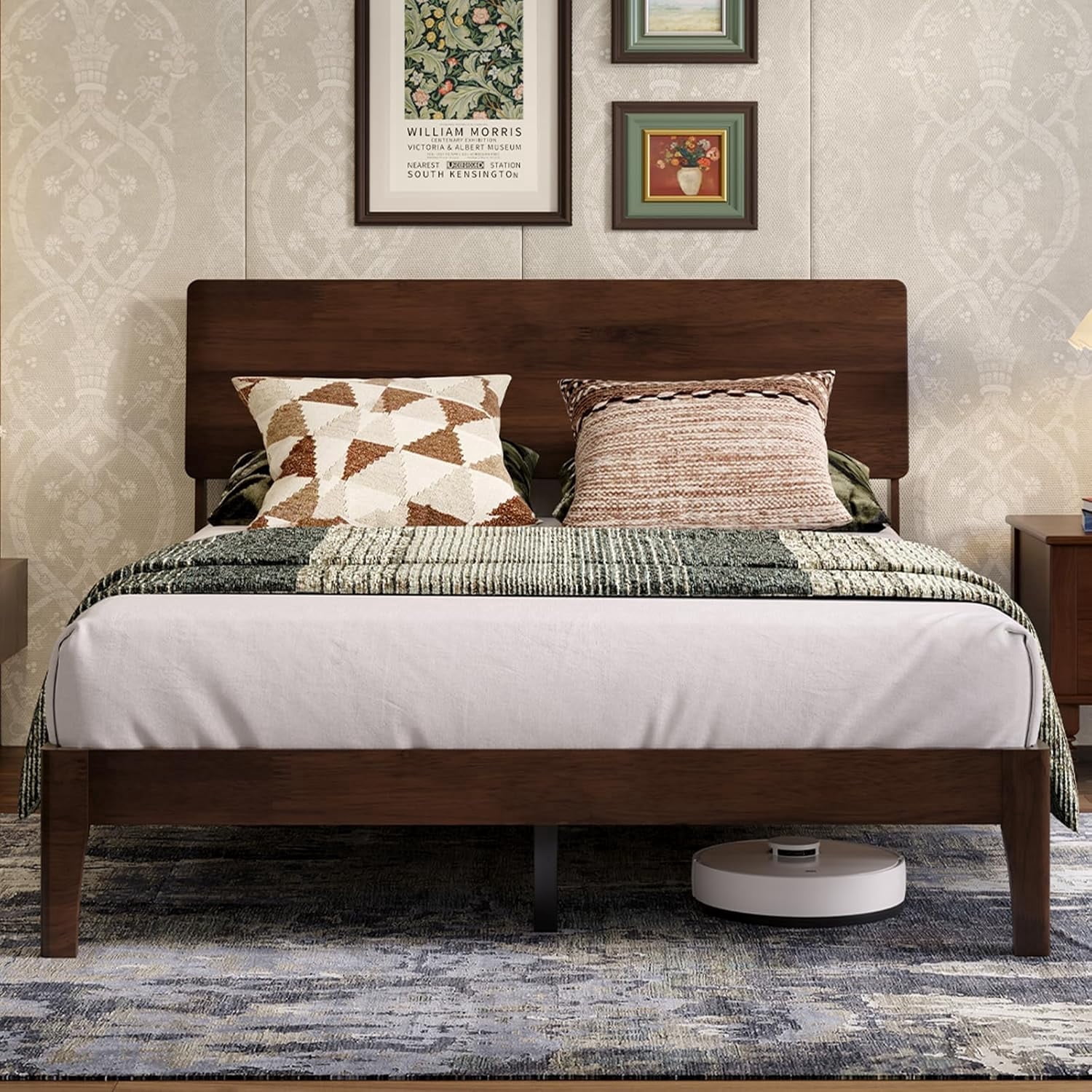Novilla Bed Frame - Full Size Solid Wood Platform Bed with 3-Level Adjustable Headboard, Solid Wood Slat Support, No Box Spring Needed, Walnut