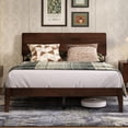 thumbnail image 1 of Novilla Bed Frame - Full Size Solid Wood Platform Bed with 3-Level Adjustable Headboard, Solid Wood Slat Support, No Box Spring Needed, Walnut, 1 of 18