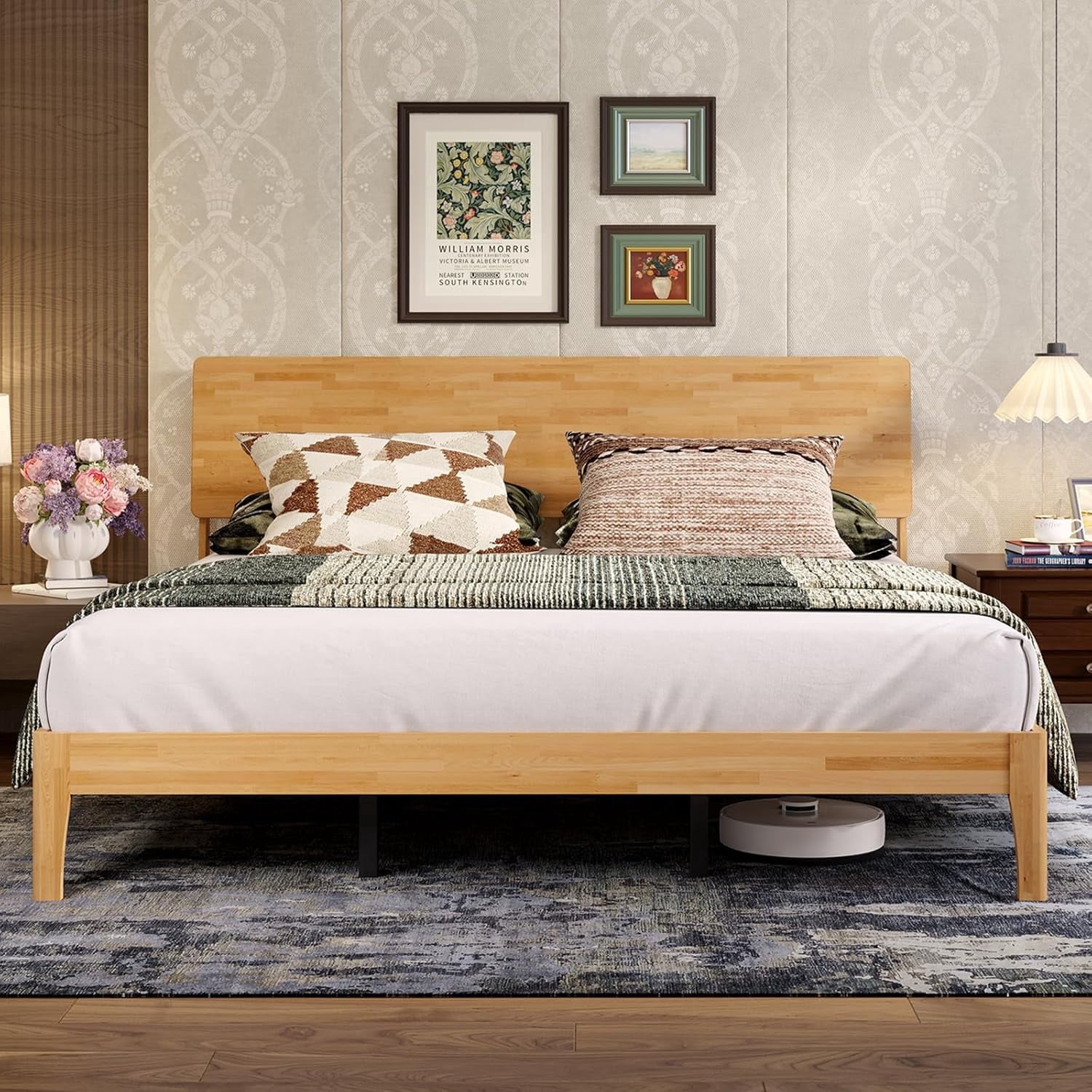 Novilla Bed Frame - King Size Solid Wood Platform Bed with 3-Level Adjustable Headboard, Solid Wood Slat Support, No Box Spring Needed, Nature