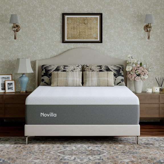 Novilla Bliss Green Tea Queen Mattress, 14 Inch Gel Memory Foam Mattress Queen in a Box for Cooling Comfort with Nylon Cover, Pressure Relieving & Spine Alignment with CertiPUR-US Certified Foams