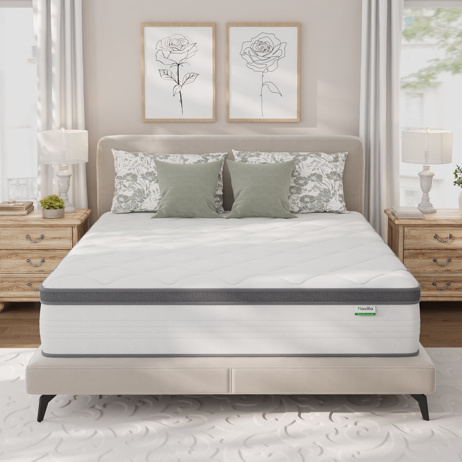 Novilla Easeon Pocket Spring Hybrid Queen Size Mattress 12 inch Motion Isolation Mattresses Pillow Top,Medium Firm