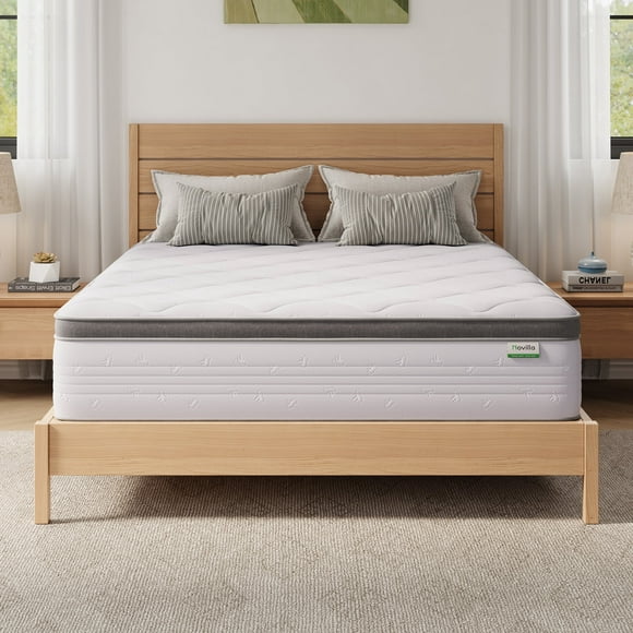 Novilla Easeon Pocket Spring Hybrid Queen Size Mattress 12 inch Motion Isolation Mattresses Pillow Top,Medium Firm