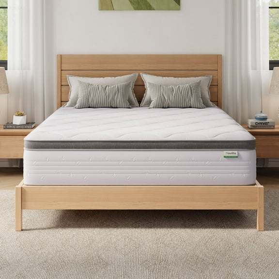 Novilla Easeon Pocket Spring Hybrid Queen Size Mattress 14 inch Motion Isolation Mattresses Pillow Top,Medium Firm