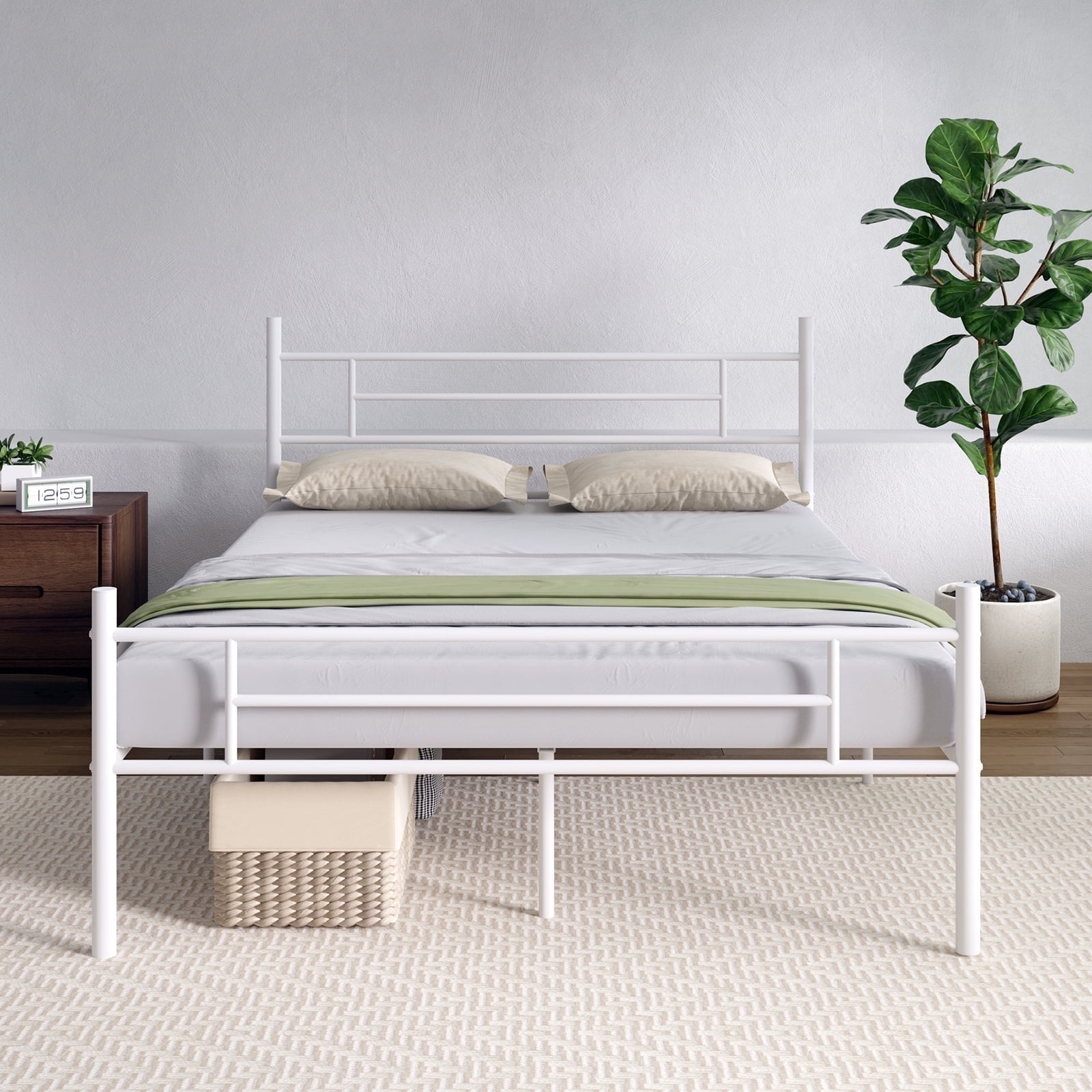 Novilla Full Size Bed Frame with Headboard and Footboard, 14 Inch Metal Platform Bed Frame with Under Bed Storage, No Box Spring Needed, Strong Metal Slats Support, White