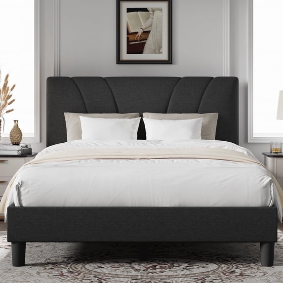 Novilla King Bed Frame and Headboard, Linen Upholstered King Size Bed Frame with Wood Slats Support, No Box Spring Needed, Heavy Duty Feet, Easy Assembly, Black