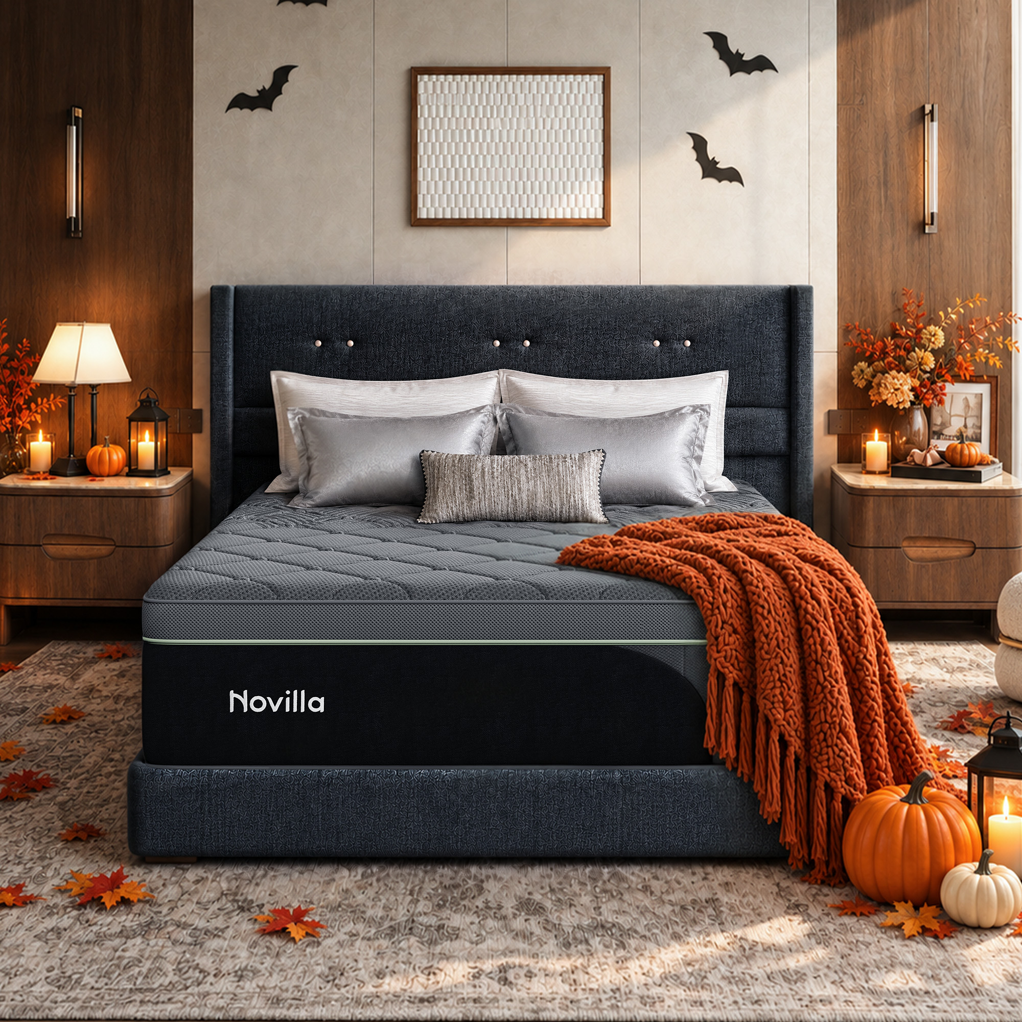 Novilla PoemEase 14 Inch Queen Size Cooling Hybrid Mattress, Graphene Fabric, Gel Memory Foam, Temperature Balance, Full-Body Support, Pocket Springs, Reinforced Edges