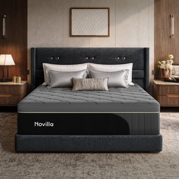 Novilla PoemEase 16 Inch Queen Size Cooling Hybrid Mattress, Graphene Fabric, Gel Memory Foam, Temperature Balance, Full-Body Support, Pocket Springs, Reinforced Edges