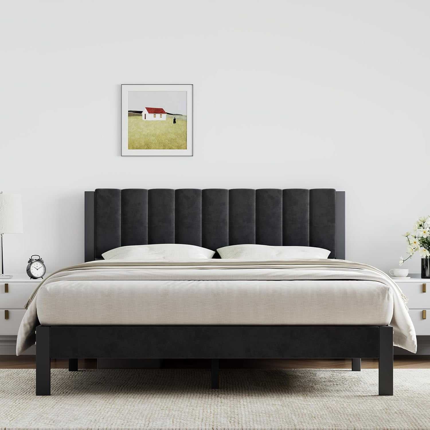 Novilla Queen Bed Frame with Piano Keys Headboard and Footboard, Metal ...