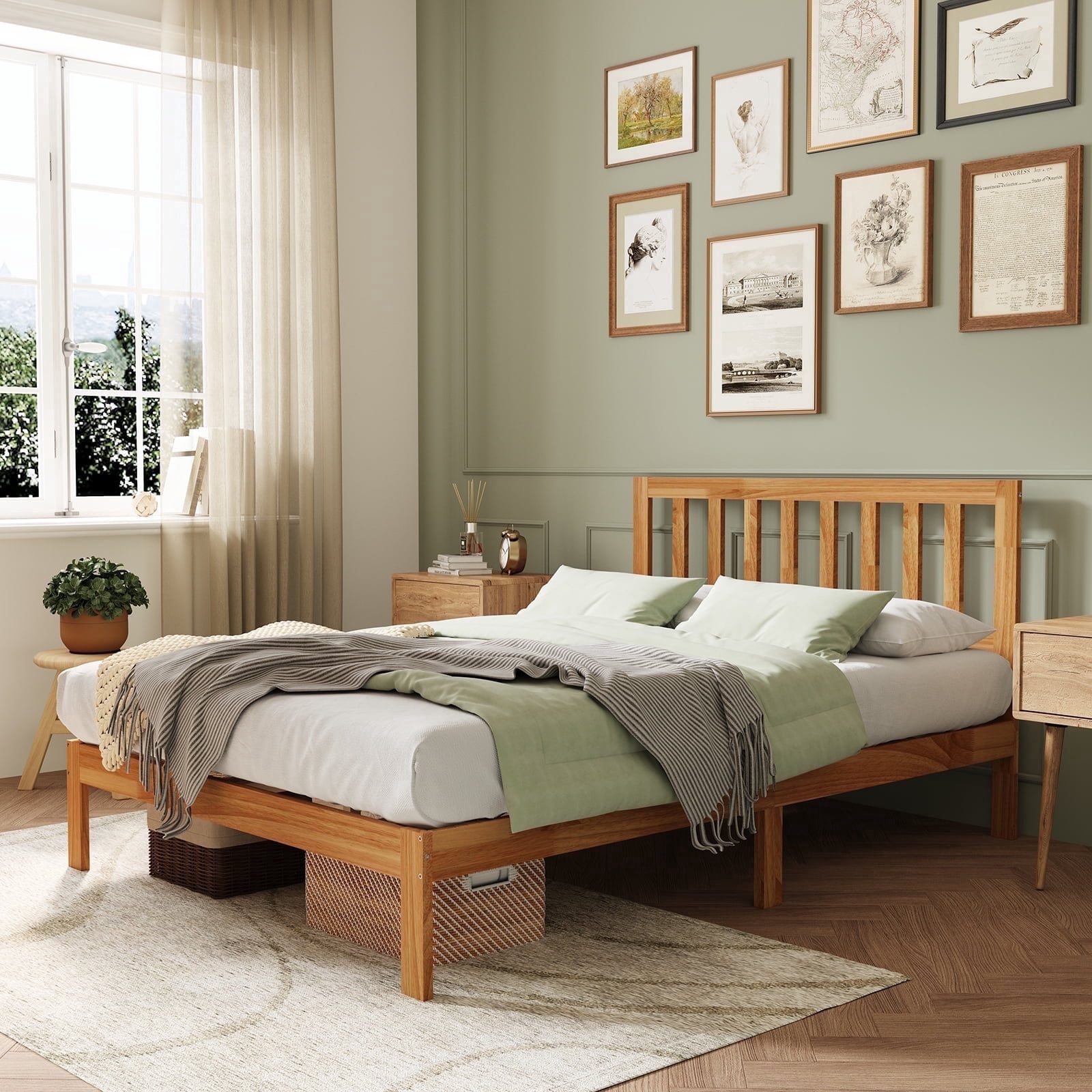 Novilla 12 Inch Queen Bed Frame with Headboard, Queen Size BedFrame with Headboard Classic Wooden Bed Frame Queen Size with Wood Slat Support, No Box Spring Needed, Easy Assembly, Natural Grain Wood