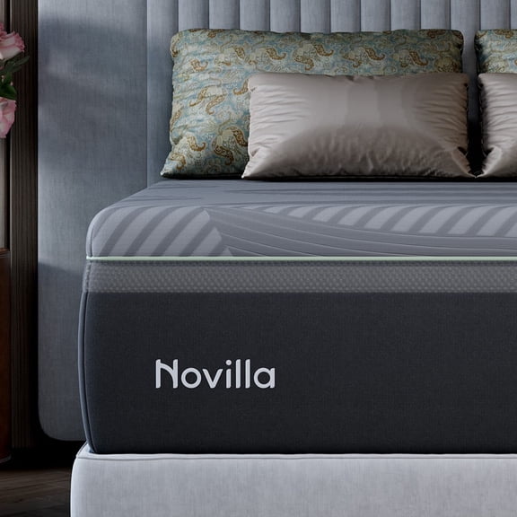 Novilla Queen Size Mattress 12 Inch, Gel Memory Foam Mattress Queen with AiryFlow Cooling System for Cool Night, Pressure Relief, Ergonomic Support for Spinal Alignment, CertiPUR-US, Medium Firm