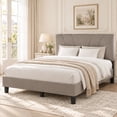 thumbnail image 1 of Novilla Queen Size Platform Bed Frame with Linen Fabric Adjustable Upholstered Headboard, No Box Spring Needed, Beige, 1 of 8