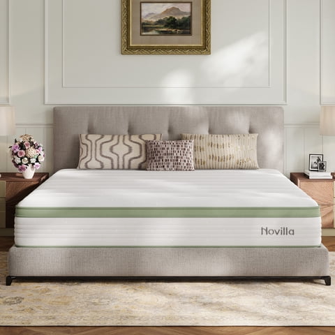 Novilla Snowfall 10 inch King Size Mattress in a Box, Hybrid Medium Support Mattresses, Pocket Spring and CertiPUR-US, Pressure Relief & Motion Isolation