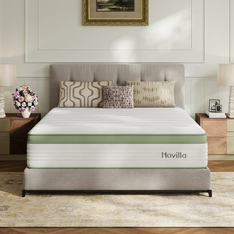Novilla Snowfall 12 inch Full Size Mattress in a Box, Hybrid Medium Support Mattresses, Pocket Spring and CertiPUR-US, Pressure Relief & Motion Isolation