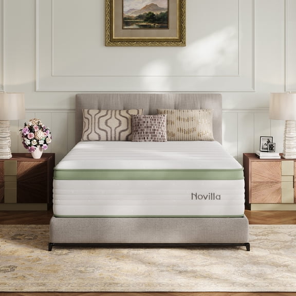 Novilla Snowfall 14 inch Full Size Mattress in a Box, Hybrid Medium Support Mattresses, Pocket Spring and CertiPUR-US, Pressure Relief & Motion Isolation
