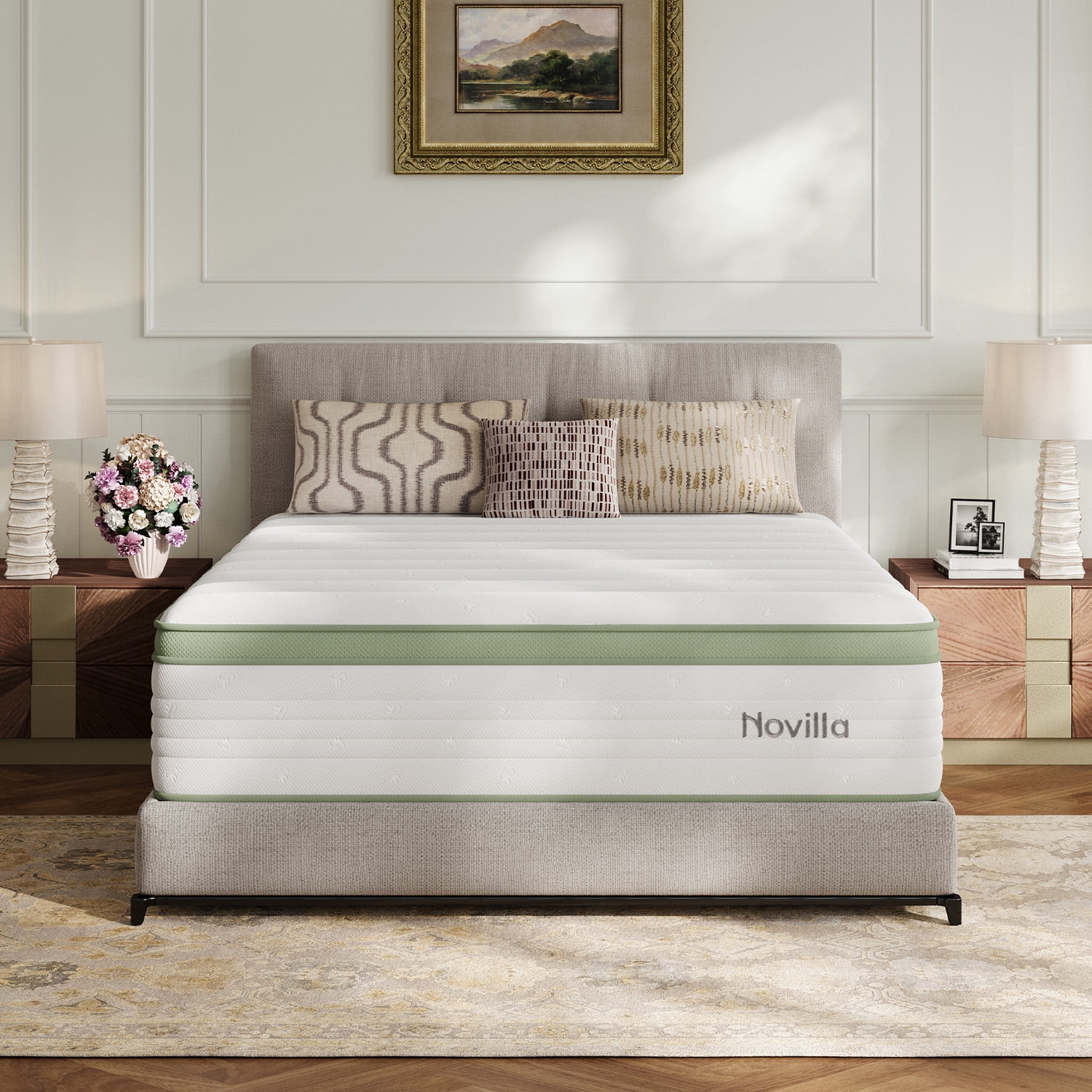 Novilla Snowfall 14 inch Queen Size Mattress in a Box, Hybrid Medium Support Mattresses, Pocket Spring and CertiPUR-US, Pressure Relief & Motion Isolation
