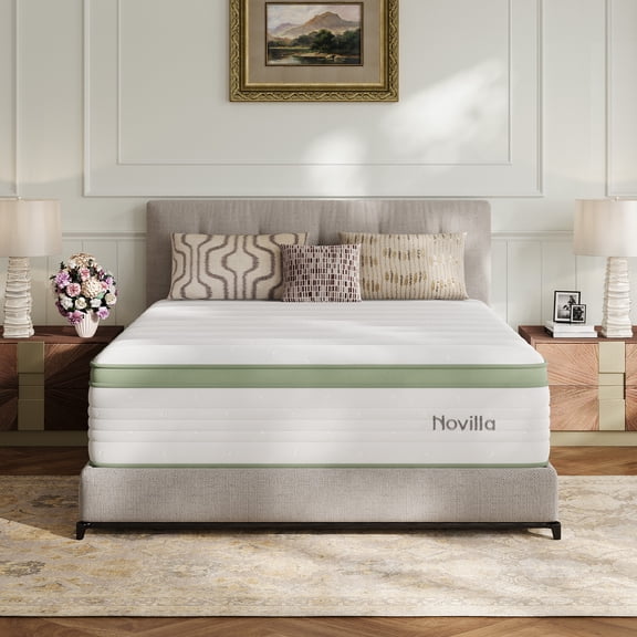 Novilla Snowfall 14 inch Queen Size Mattress in a Box, Hybrid Medium Support Mattresses, Pocket Spring and CertiPUR-US, Pressure Relief & Motion Isolation