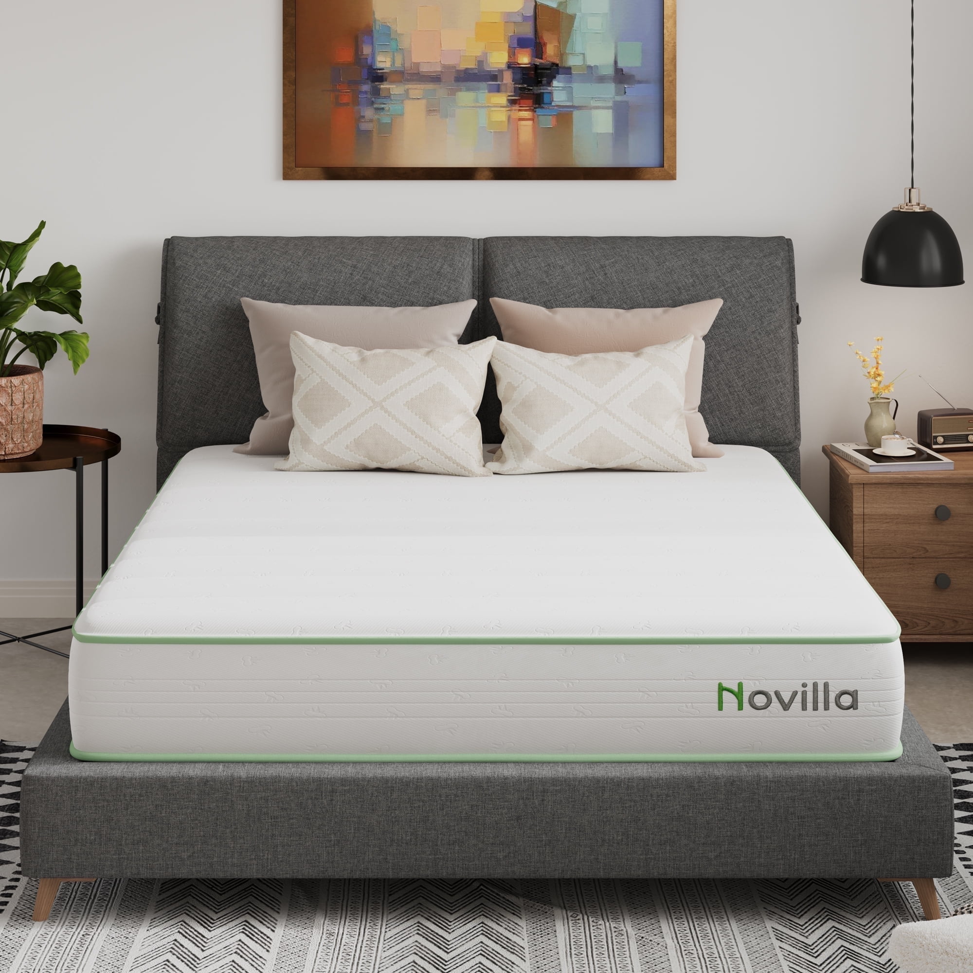 Novilla Snowfall 8 inch Queen Size Mattress in a Box, Hybrid Medium Support Mattresses, Pocket Spring and CertiPUR-US, Pressure Relief & Motion Isolation