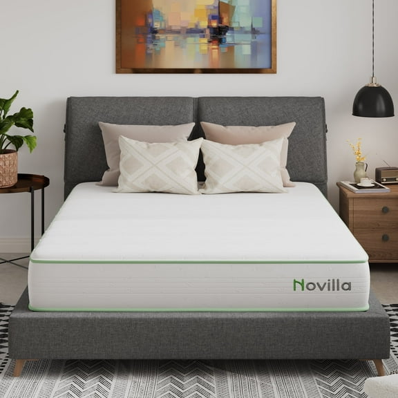 Novilla Snowfall 8 inch Queen Size Mattress in a Box, Hybrid Medium Support Mattresses, Pocket Spring and CertiPUR-US, Pressure Relief & Motion Isolation