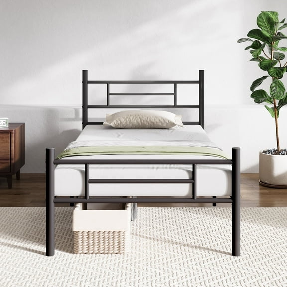 Novilla Twin Bed Frame with Headboard and Footboard, 14 Inch Metal Platform Bed Frame, Under Bed Storage, Strong Metal Slats Support, Mattress Foundation No Box Spring Needed