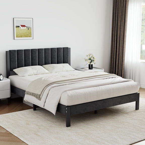 Novilla Twin Bed Frames with Piano Keys Headboard and Footboard, Metal Platform Bed Frame Twin Size, No Box Spring Needed, Easy Assembly, Steel Slats Support, Velvet Black
