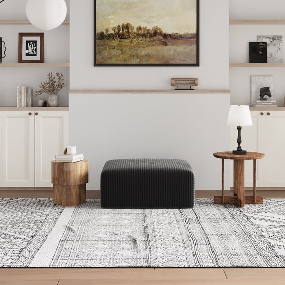 Avenco Velvnoir L-Shaped Convertible Sofa and Sectional Sleeper Sofa for Living Room and Office(Ottoman)