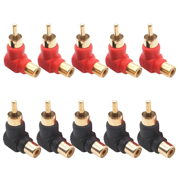 Novixy 10-Pack 90 Degree RCA Male to Female Adapter, Right Angle Gold Plated Audio Connector for HDTV DVD Player Game Console Subwoofer and Mixer