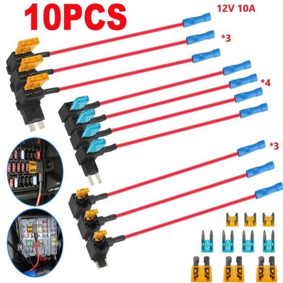 Novixy 10-Pack ATM Blade Fuse Tap Adapter Kit with Fuses for Car Audio GPS Alarm Add A Circuit No Splicing Black