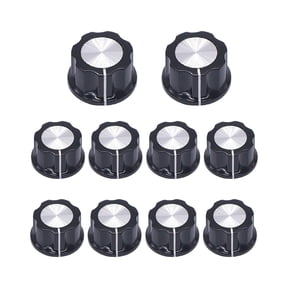 Novixy 10 Pack Potentiometer Knobs 6mm Shaft Hole, Silver Top Black Dial Knobs for Electronics Repair, 21mm Diameter Rotary Control Handles