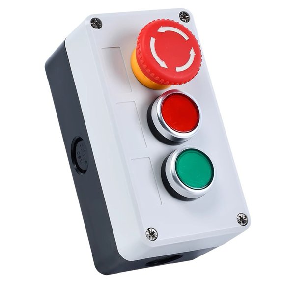 Novixy 10A Waterproof Push Button Switch Box with Emergency Stop, 3-Button Control Station (1NC+1NO) for Magnetic Starters and Relays, Red Green