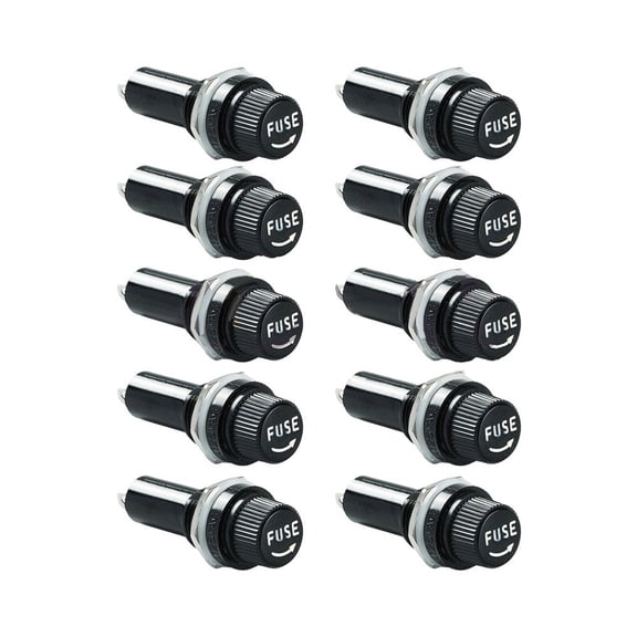Novixy 10PCS Panel Mount Fuse Holder for 5x20mm Glass Fuses, 10A 250V Black Chassis Socket with Solder Lug Terminals and Screw Cap