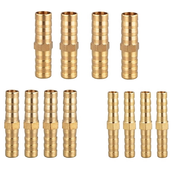 Novixy 12 Pack Brass Hose Connector Set, 6mm 8mm 10mm Straight Barb Fitting Reducer Adapter for Water Air Fuel Oil Line, Garden Irrigation and Farm Use