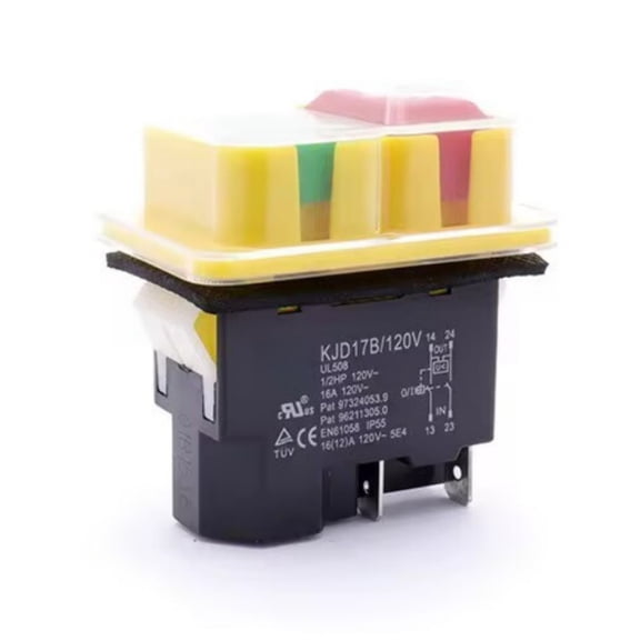 Novixy 16A 120V Electromagnetic Switch KJD17B with Start Button, IP55 Waterproof 4-Pin Magnetic Safety Switch for Electric Tools and Machinery