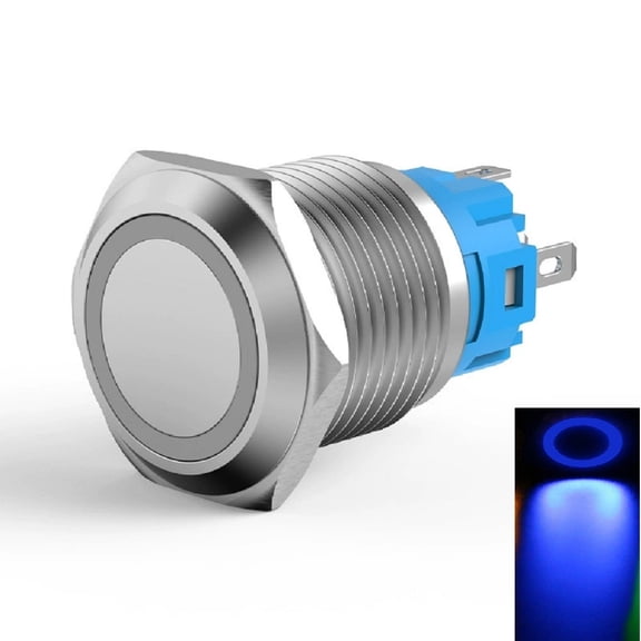 Novixy 19mm Metal Push Button Switch Momentary 110-220V, IP66 Waterproof Stainless Steel with Ring LED Indicator