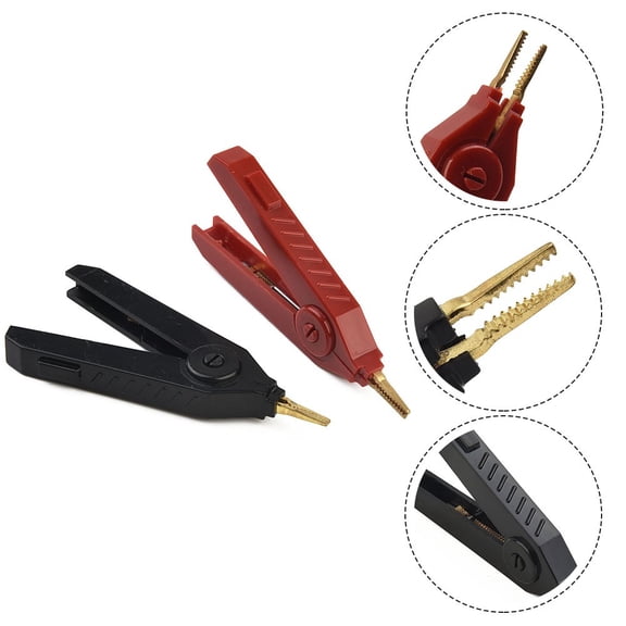Novixy 2 Pack Gold Plated Kelvin Alligator Test Clips, 20A Copper LCR Meter Leads with Red Black Insulation for Electrical Engineering Testing